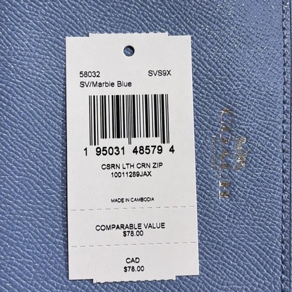 Coach Corner Zip Wristlet Silver / Marble Blue Leather - Picture 4 of 9